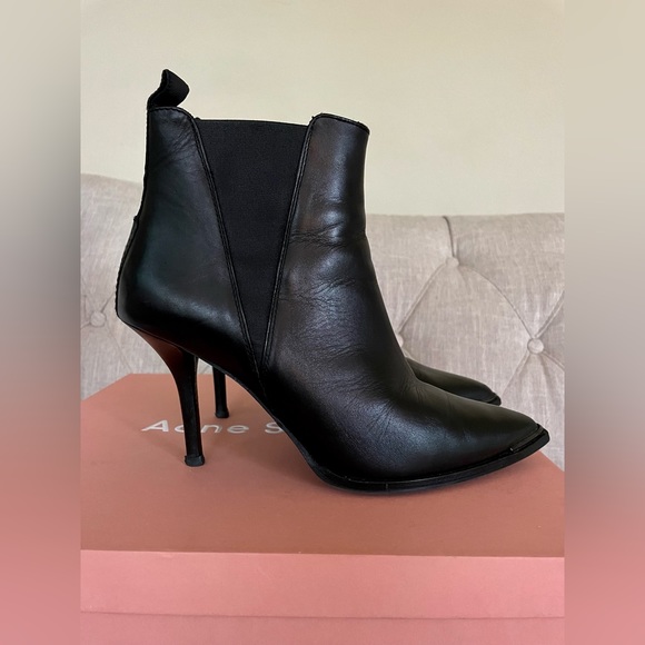 Acne Studios Jemma PointyToe Black Leather Stiletto Heel Bootie - Size 38 (US 8) - Picture 8 of 16